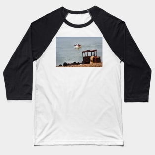 The return of Lady Iris. Fishing boat returns to the beach at Weybourne, Norfolk, UK Baseball T-Shirt